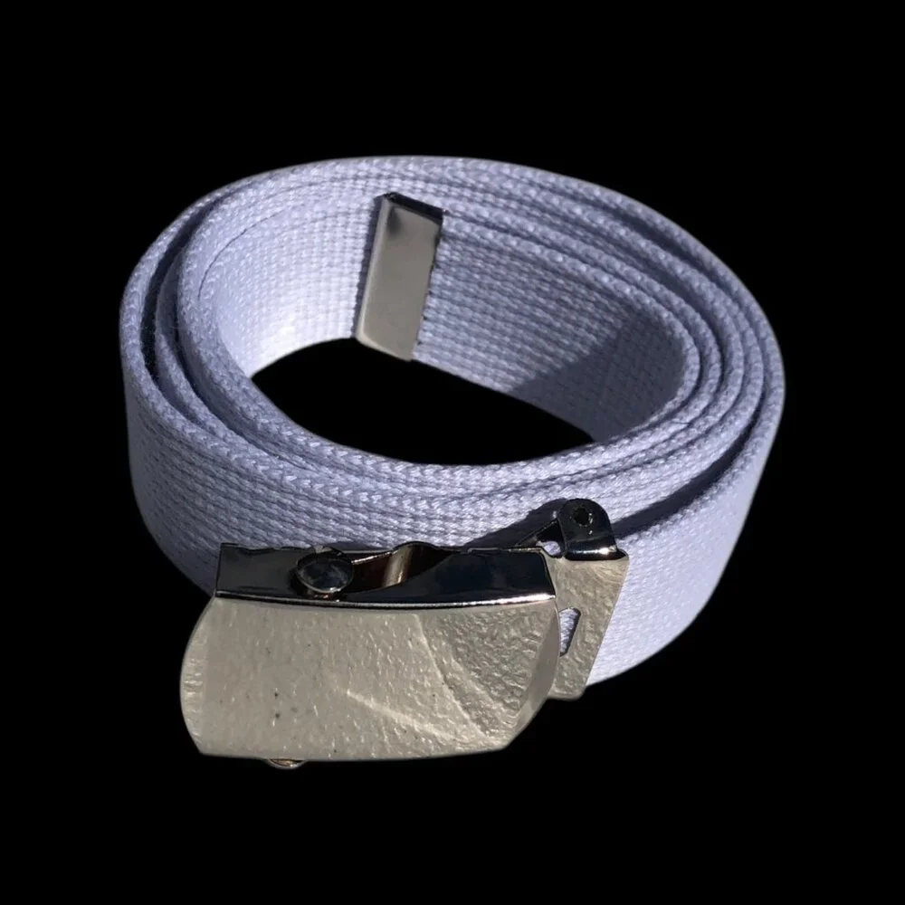 White Canvas Web Belt Adjustable Slide Buckle